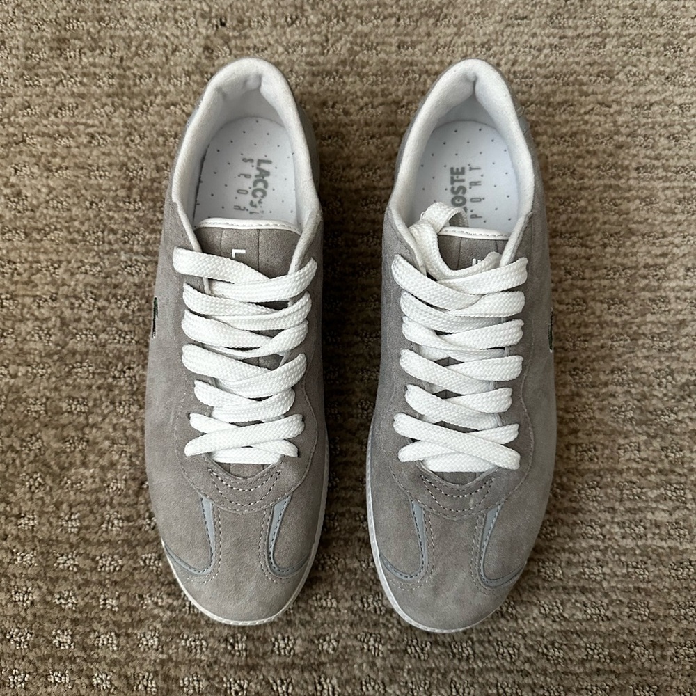 Lacoste Gray and White Sneakers Suede Low-Top Design